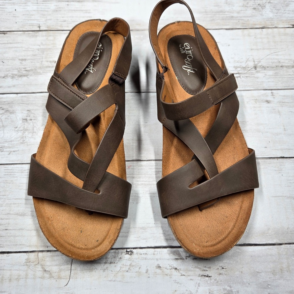 EuroSoft Gianetta Sandals Strappy Slingback Womens 9M Brown Cork Wedge ES0010200